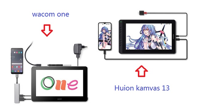 3 in 1 cable of wacom one vs huion kamvas 13